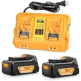 2Pack 5.0Ah Replacement for Dewalt 20V Battery with DCB102 Dual Port Charger