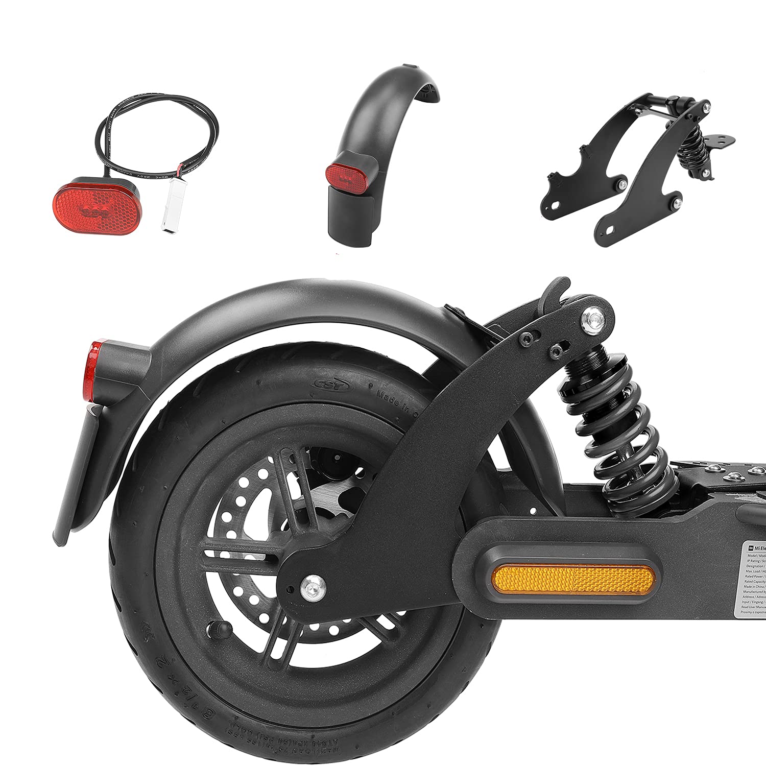 MotuTech Rear Suspension Kit for Xiaomi M365 / 1S / Essential Lite Shock Absorber + Mudguard + Tail Light (Black - for M365/ 1S/ Essential Lite)