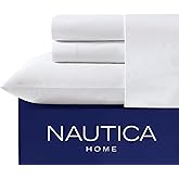 Nautica - Twin XL Size Sheet Set, Crisp & Tailored Cooling Sheets with a Smooth Cotton Percale Lightweight Feel - Bed Sheets with Matching Pillowcase & Fitted Sheet (Solid White)