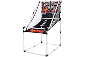 LANCASTER GAMING COMPANY Lancaster 2 Player Junior Indoor Arcade Basketball Dual Hoop Shooting Rec Room Game Set with 4 Basketballs, Air Pump, and LED Scoreboard