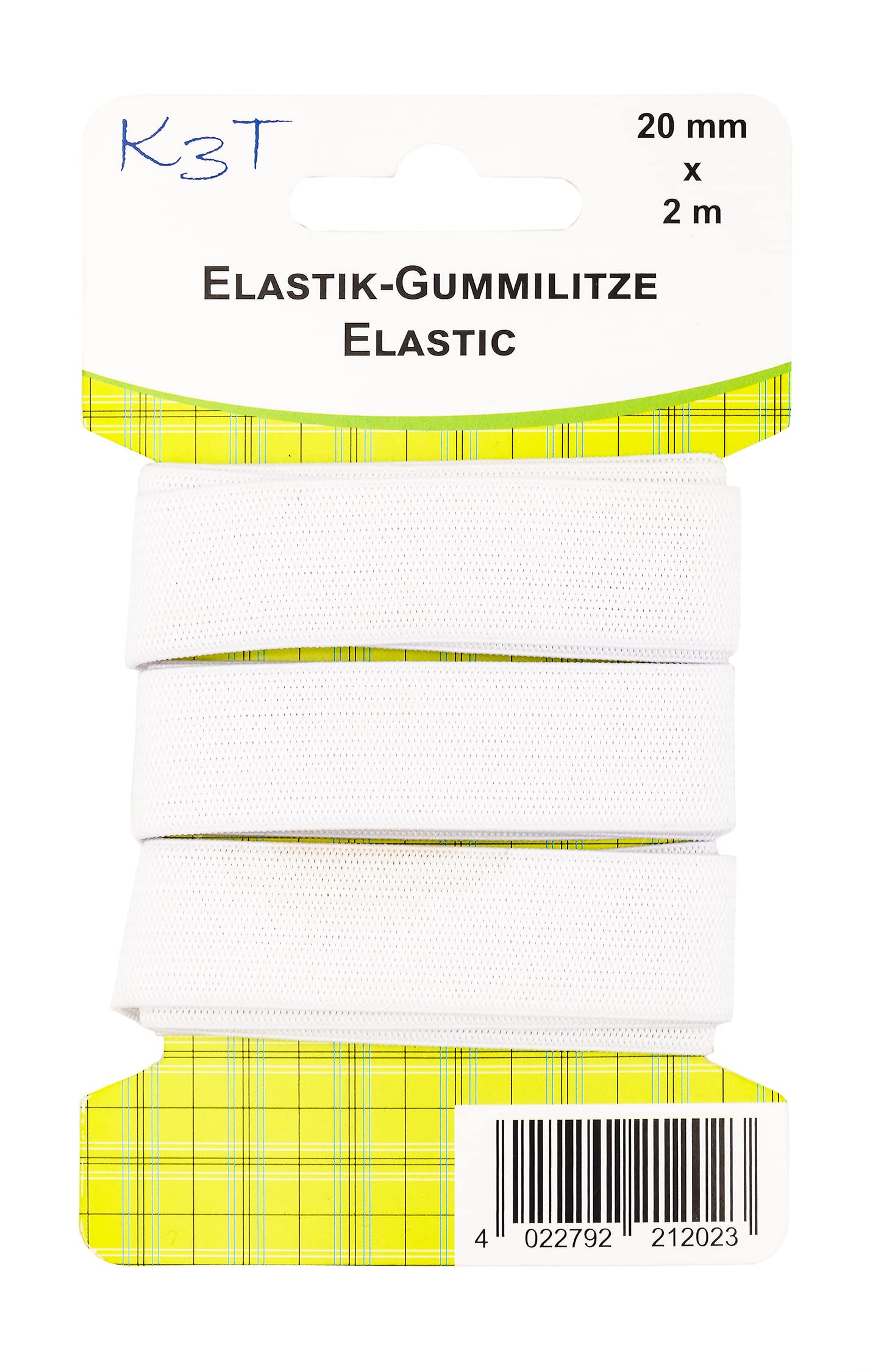 K3T Elastic Band, Synthetic Rubber Polyester, White, 20 mm x 2 m — image 1