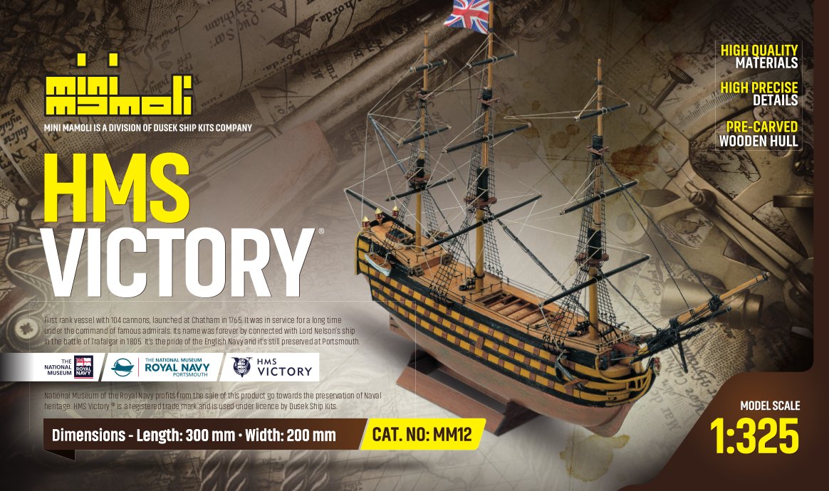 Mamoli MINI Victory Scale: 1/325 WOODEN SHIP MODEL KIT,PRE-BUILT HULL Length: 300 mm, Height:200mm MM12