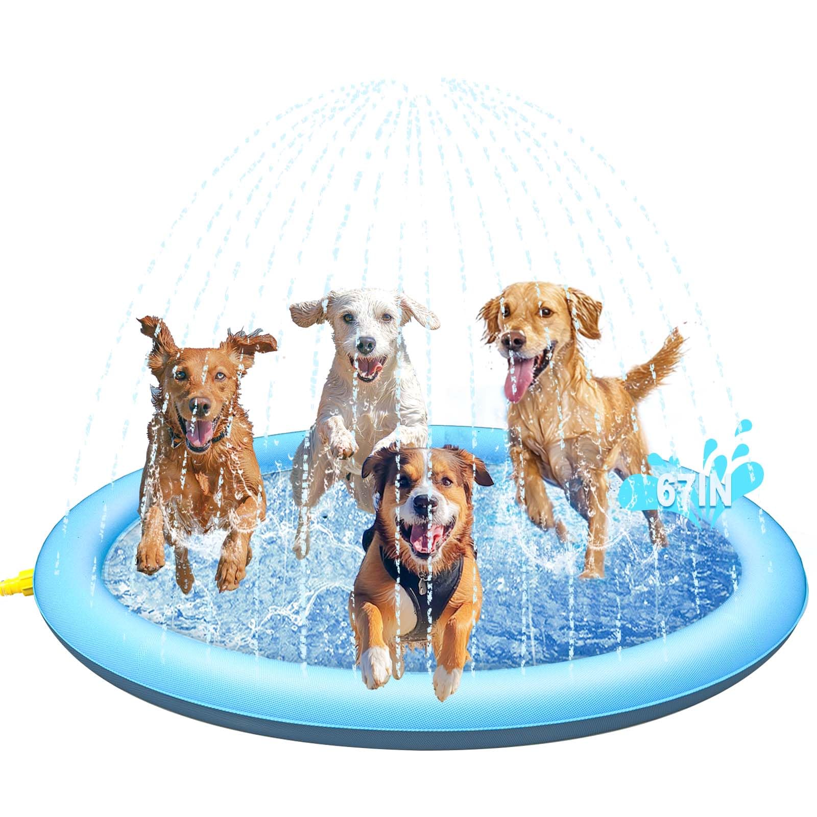 Photo 1 of Ysditrk 67IN Dog Splash Pad, Durable Blue Pet Water Mat, Non-Slip Sprinkler Design, Leakproof and Safe, Easy to Install, Fun for Dogs and Kids in Summer