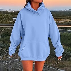 Oversized Light Blue Cotton Hoodies - Women's