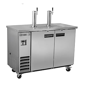 Maxx Cold MXBD60-2S Commercial Stainless Steel NSF Bar Direct Draw Kegerator Beer Dispenser Cooler with 2 Towers Taps Holds 2 Half 1/2 Size Keg, 61.1 Inch Wide 14.2 Cubic Feet, Silver