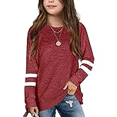 Apbondy Girls Shirts Casual Long Sleeve Crewneck Loose Striped Sweatshirts Pullover Tops Red
