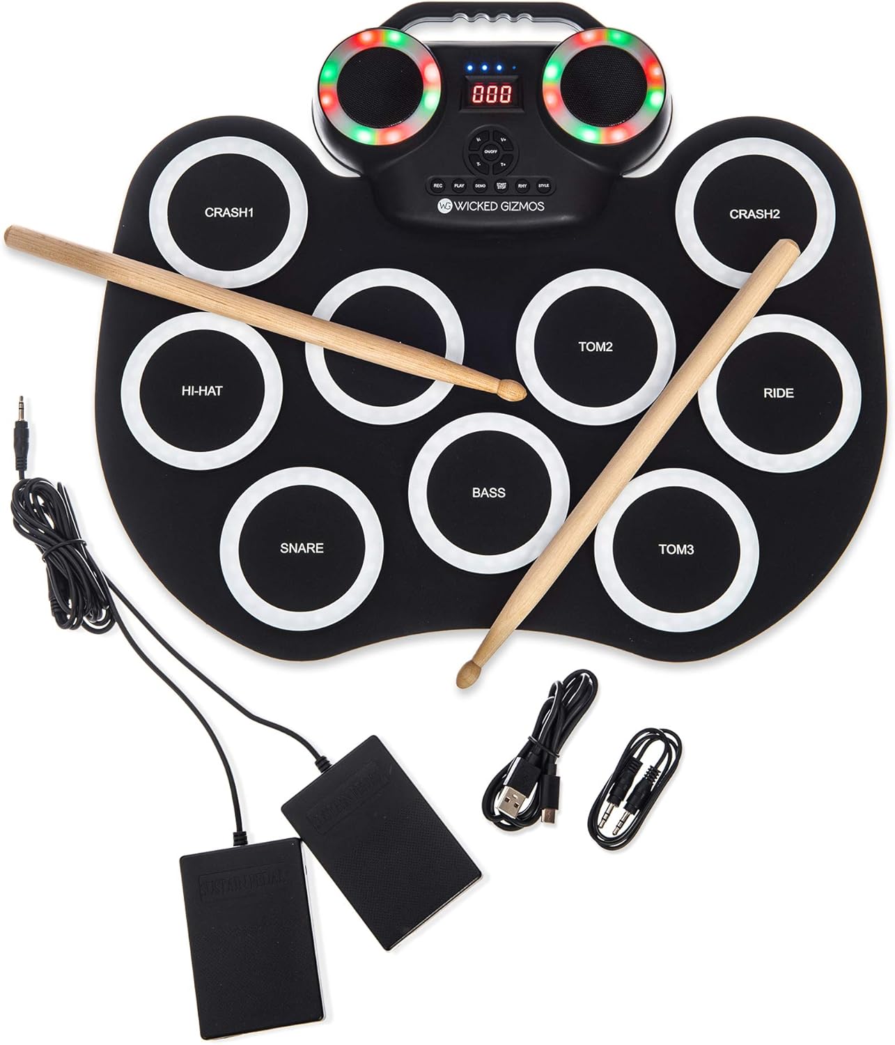 Fineway Rechargeable 9 Drum Pad Portable Roll Up Drum Pad Kits With