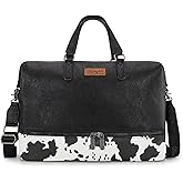 Wrangler Travel Duffel Bag Carry On Overnight Bag with Shoe Compartment Cow Print Weekender Bag for Women WG253-5110COW-BK