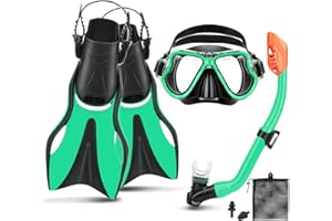 CTSAYTL Snorkeling Gear for Kids Ages 6-14, Kids Mask Fins Snorkel Set with Panoramic View Anti Fog Mask, Dry Top Snorkel, Trek Fins and Travel Bag, Dry Top Snorkel Set for Youth Boys Girls Junior