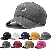 Tefelory Cute Smile Face Baseball Cap for Women Men Adjustable Vintage Washed Cotton Low Profile Dad Hat