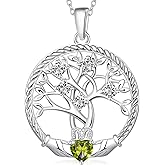 Calliora Birthstone Tree of Life Necklace for Women, 925 Sterling Silver Family Tree Pendant, Dainty Jewelry Birthday Mother's Day Valentine's Day Gifts for Her Mom Wife, 18"+2" Adjustable