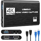 Capture Card, 4K HDMI Video Capture Card, Game Capture Card, 1080P 60FPS Video Capture Device, HDMI to USB 3.0 Capture Card for Streaming, Work with Camera/Xbox/PS4/PS5/PC/OBS