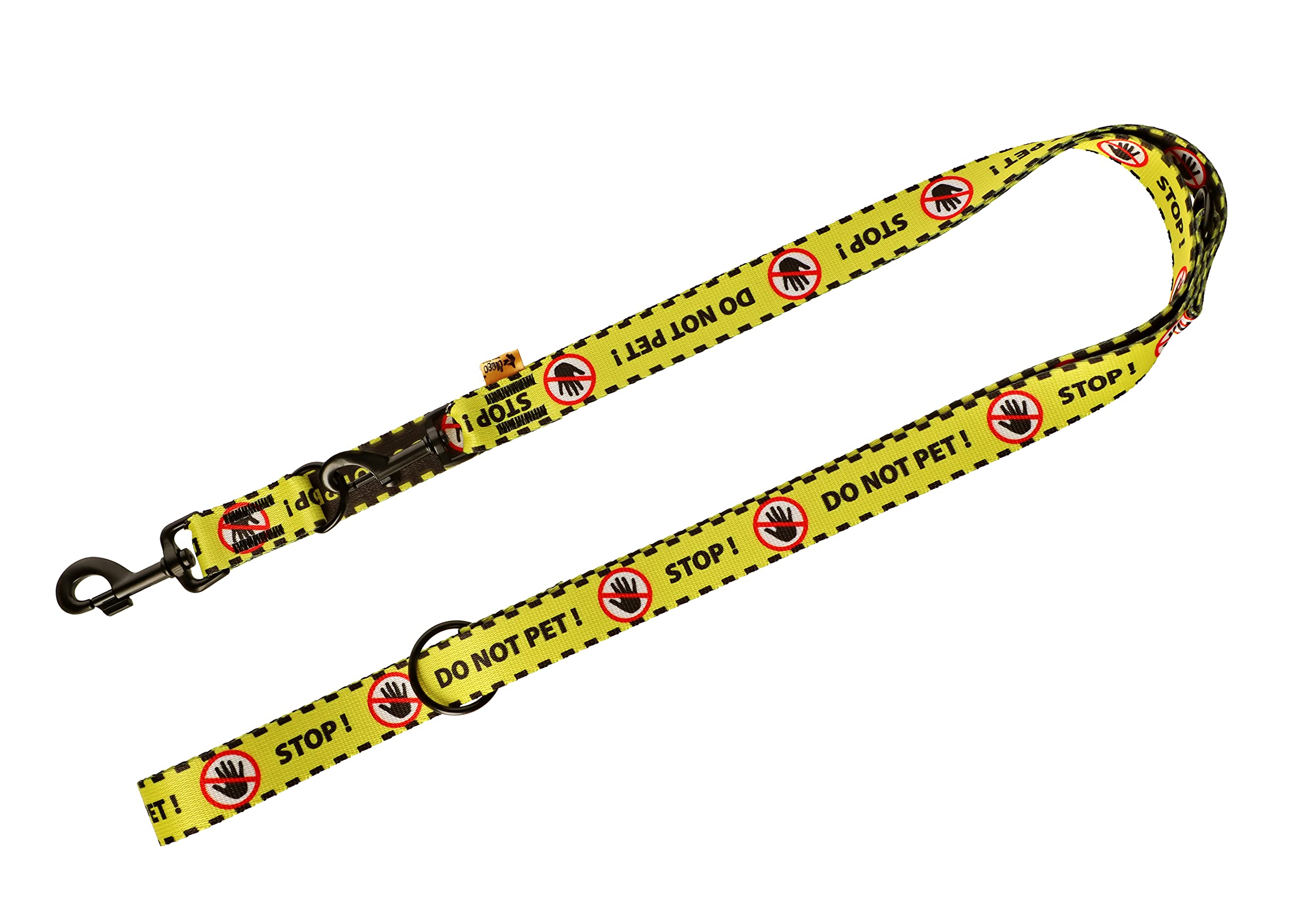 Dingo Waldemar Rutkowski Material Leash– Handmade, Adjustable, Recycled Material, Black/Yellow with “DO NOT PET” Warning Text for Safer Dog Walks, 220 x 2 cm (15363) — image 1
