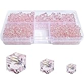 Chengmu Light Pink Cube Glass Beads for Jewelry Making, Faceted Square Crytal Spacer Beads for Bracelet Necklace Earring (4mm 6mm 8mm Mixed Sizes, 530pcs)