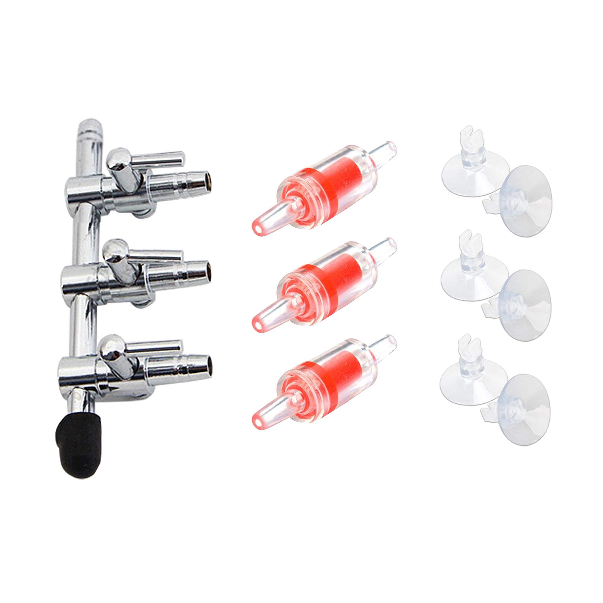 Aquarium Air Flow Control 10 in 1 Kit 3-Way Air Valve Distributors & 3 Check Valves & 6 Suction Cups for Fish Tank Pumps