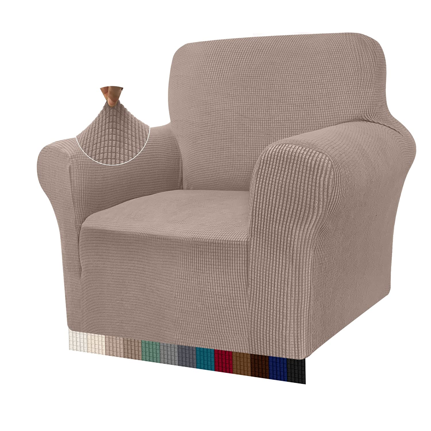 Granbest High Stretch Armchair Covers Super Soft Chair Covers for Living Room Jacquard Sofa Cover for Dogs Non Slip Chair Slipcover with Arms Furniture Protector (1 Seater, Sand)