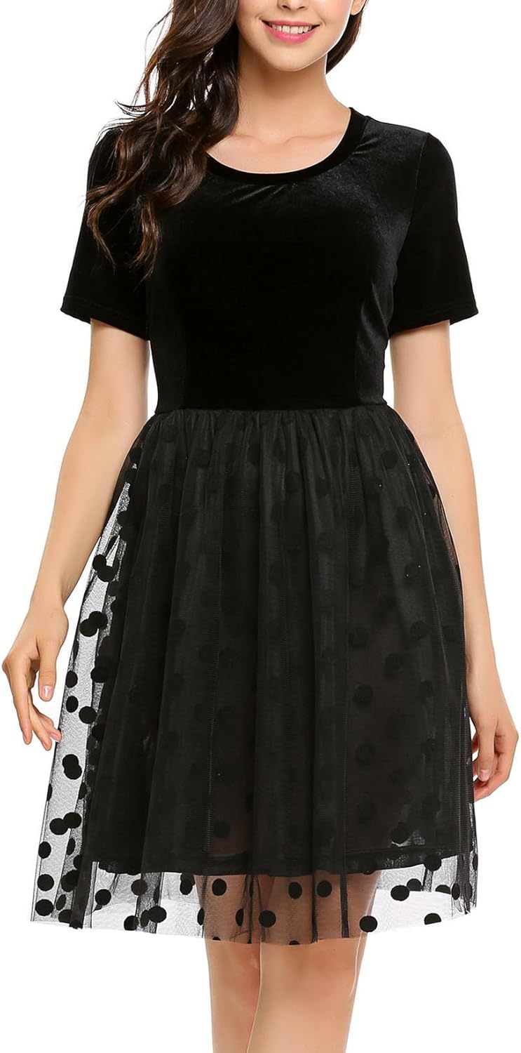 round neck polka dot skater dress
