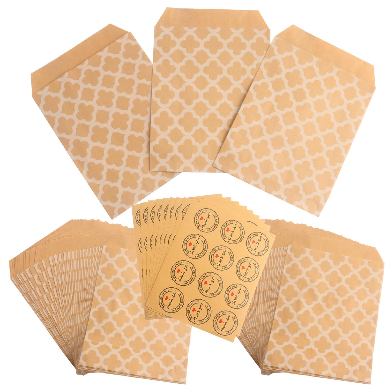 Roellgs100 100 Pcs Wedding Candy Bags, Striped Kraft Paper Bags for Packing Sweets & Chocolates (Flower Pattern)