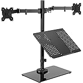 VIVO Freestanding Dual Computer Monitor and Laptop Combo Desk Stand with Glass Base, Fits up to 32 inch Monitors and 17 inch 