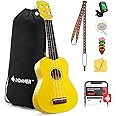 Donner Soprano Ukulele for Beginner 21 Inch Matte Ukulele Beginner Kit with Bag Strap Tuner Strings Picks Cloth, Free Online Lessons, Holiday Christmas & Birthday Gift (Yellow)