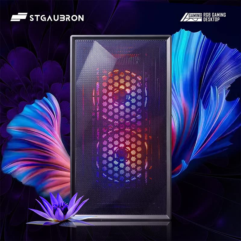 STGAubron Prebuilt Gaming PC Desktop, Radeon RX 550 4G GDDR5, Intel Core i5 up to 3.7GHz, 16G RAM, 512G SSD, WiFi, BT 5.0, RGB Fan x2, Windows 11 Home