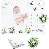 TrinhGuo Mallard Duck Baby Monthly Milestone Blanket with Wreath Flannel Mallard Duck Baby Stuff, Green Drake Newborn Swaddling Wrap, Monthly Milestone Blanket for Boys Girls (39.4" x 51.2")