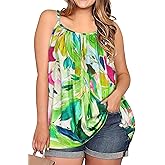 Plus Size Tank Tops for Women Boho Floral Loose Cami Spaghetti Strap Tunic Blouses
