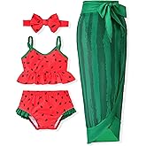 Infant Toddler Baby Girl Two Piece Swimsuit with Cover Up Skirt Ruffle Bathing Suit Bikini Headband Set