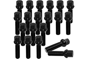 QIAOAUTOCC 20PCS M14x1.5 Extended Lug Bolts – 45mm Shank Length, Ball Seat – Compatible with A3 A4 A6 A8 S4 S6 S8 TT, – Aftermarket Wheel Bolts for Spacers, Black
