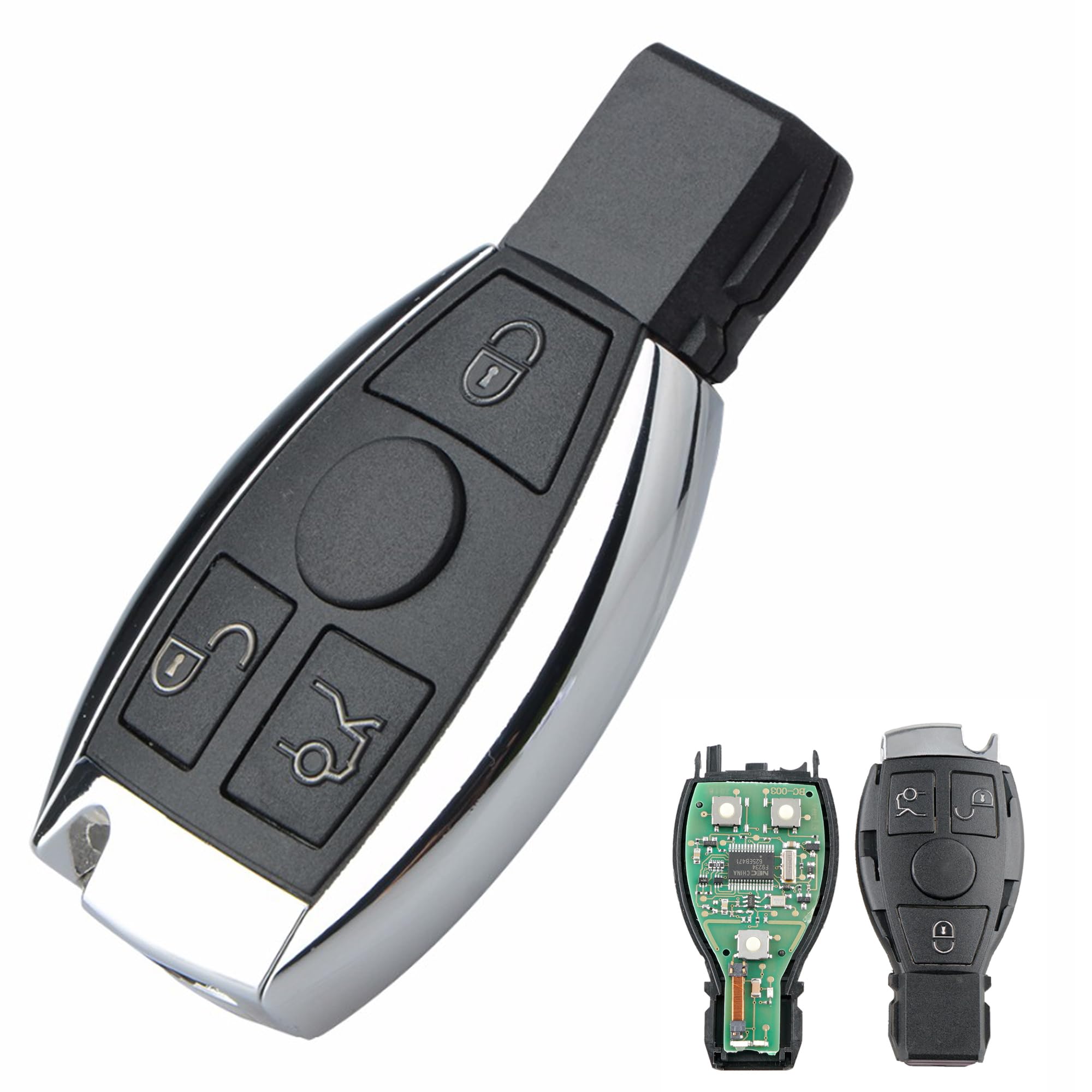 Heart Horse Smart Remote Car Key Case 3 Buttons Replacement Key Fob Shell Remote Key Case for Mercedes-B-en-z W203 W204 W210 W211 A E CLK SLK Class with 433Mhz BGA Chip