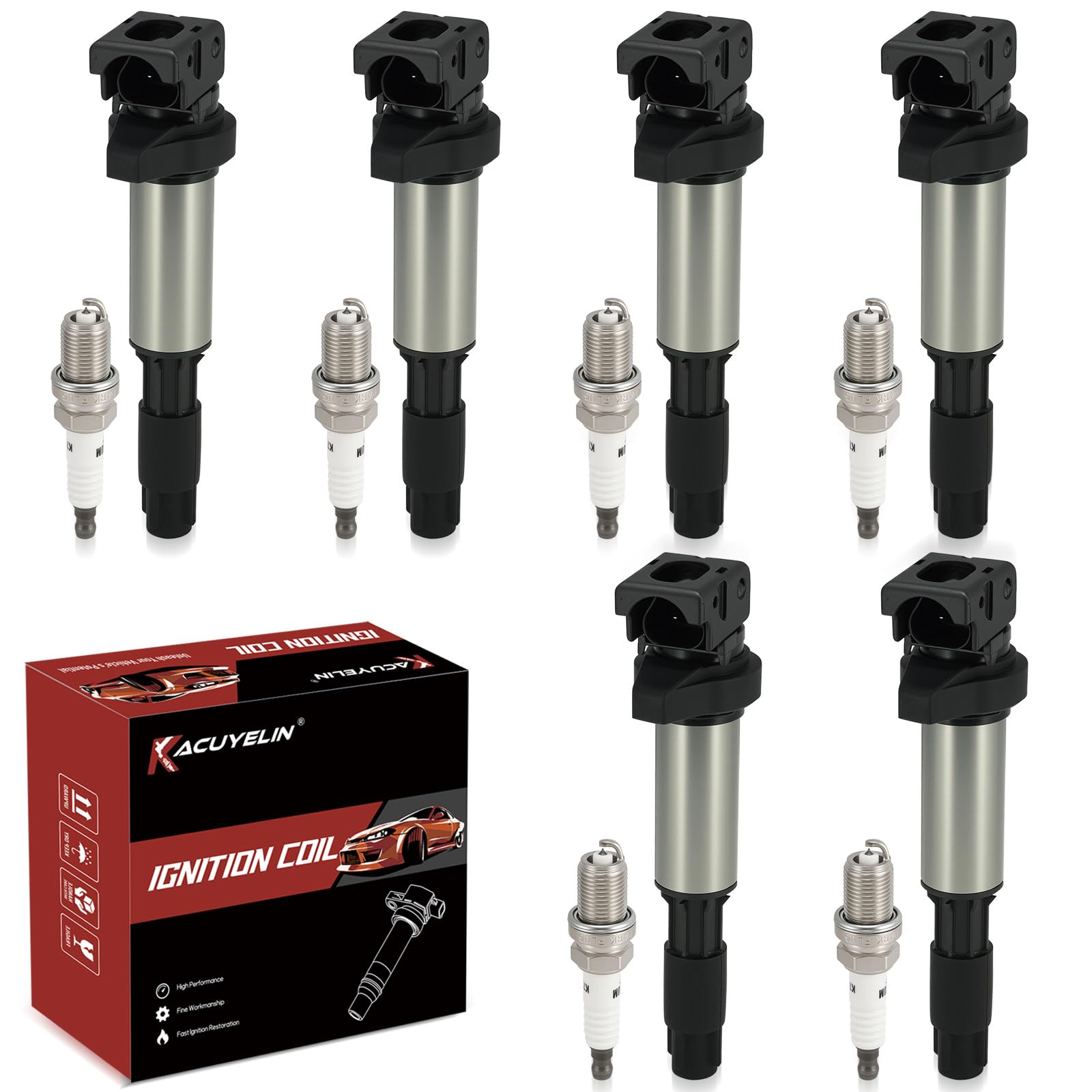 Photo 1 of UF522 Ignition Coil Pack and Iridium Spark Plugs Set of 6 Compatible with 2001-2008 For BMW 320i 325Ci 325i 325xi 330Ci 330i 330xi 525i 530i 760i 760Li M3 X3 Z3 Z4 2.2L 2.5L L6,Replace#,UF515