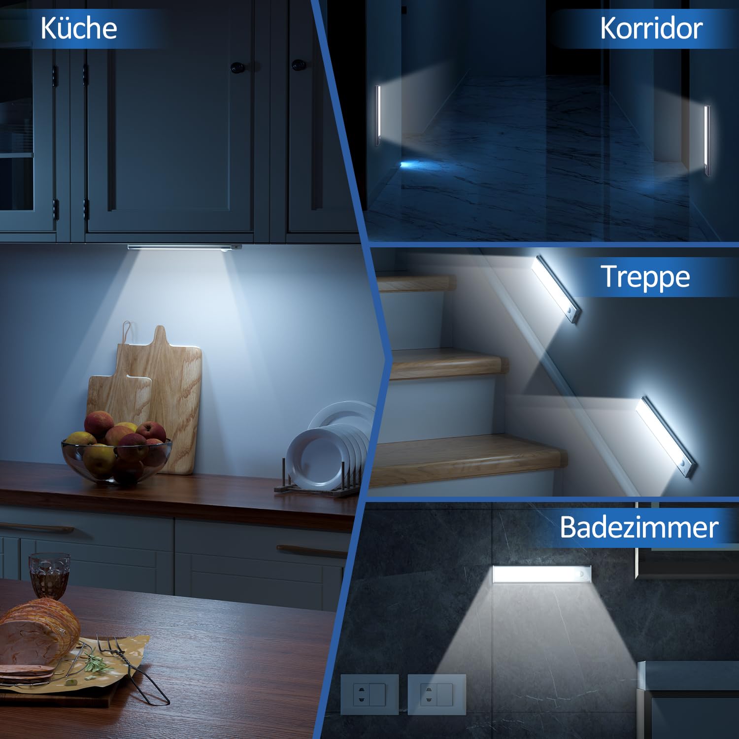 Schrankbeleuchtung Unterbauleuchte Küche LED Lampe - 20cm Bewegungsmelder Licht Akku Schrank Beleuchtung - Batterie Leuchte Schranklicht Lichtleiste Kabellos Leiste Küchen USB Light Aufladbar Dimmbar 8