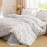 Jolusere Bow Bedding Duvet Cover Full Kids Girls Blue Floral Duvet Cover Set Romantic Princess Style Bowknot Bedding Set Ultra Soft Reversible Garden Flower Comforter Cover 3 Pieces