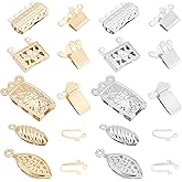 UNICRAFTALE 20 Set 5 Size Rectangle & Horse Eye & Oval Box Necklace Layering Clasps 304 Stainless Steel Spacer Clasps for DIY Jewelry Making