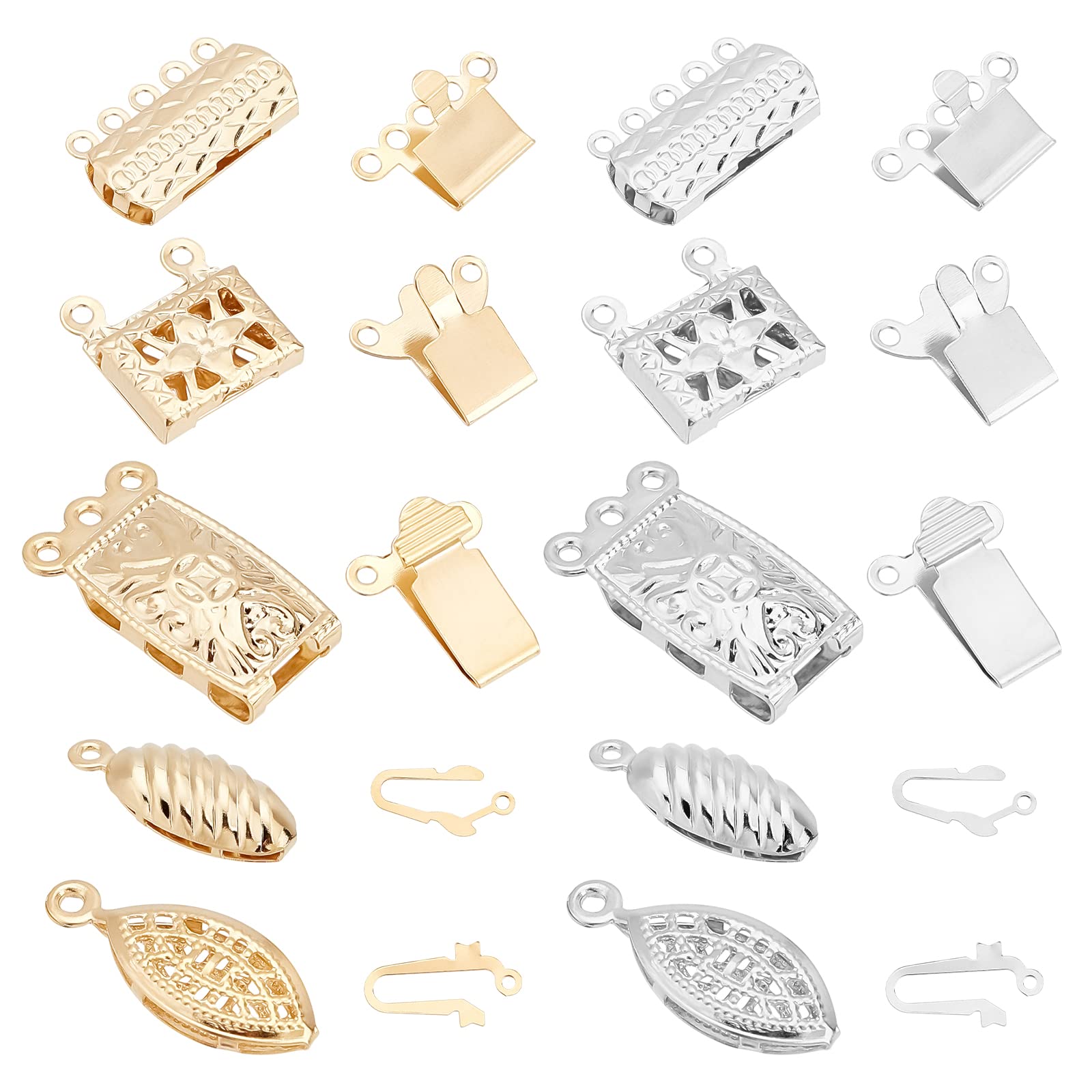 UNICRAFTALE 20 Sets 5 Sizes Rectangle & Horse Eye & Oval Box Clasps Stainless Steel Necklace Layering Clasps 2 Colors Spacer Clasps for DIY Jewelry Making