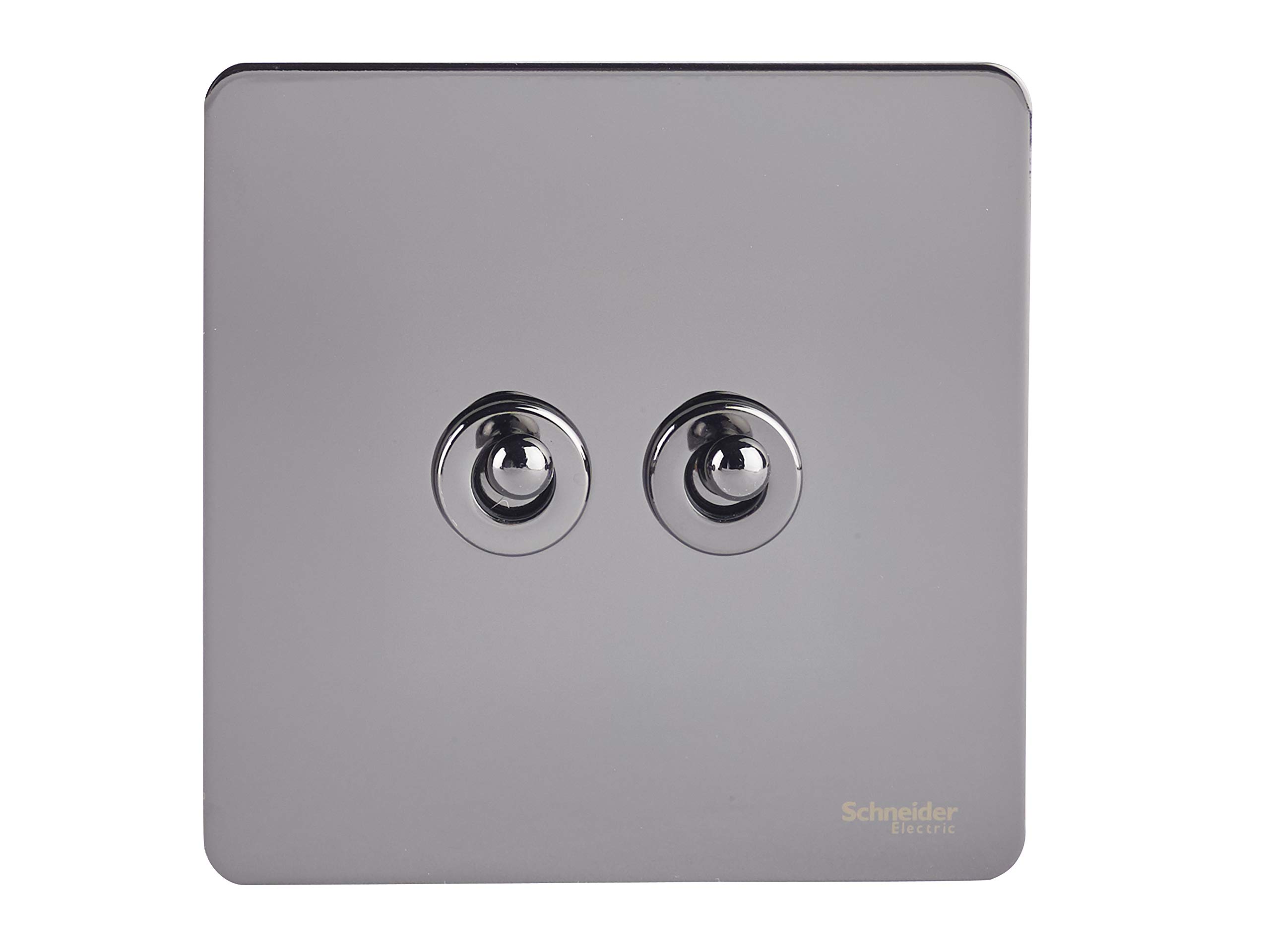 Schneider Electric Ultimate Screwless Flat Plate - Double Toggle 2 Way Light Switch, Single Pole, 16AX, GU1422TBN, Black Nickel — image 1