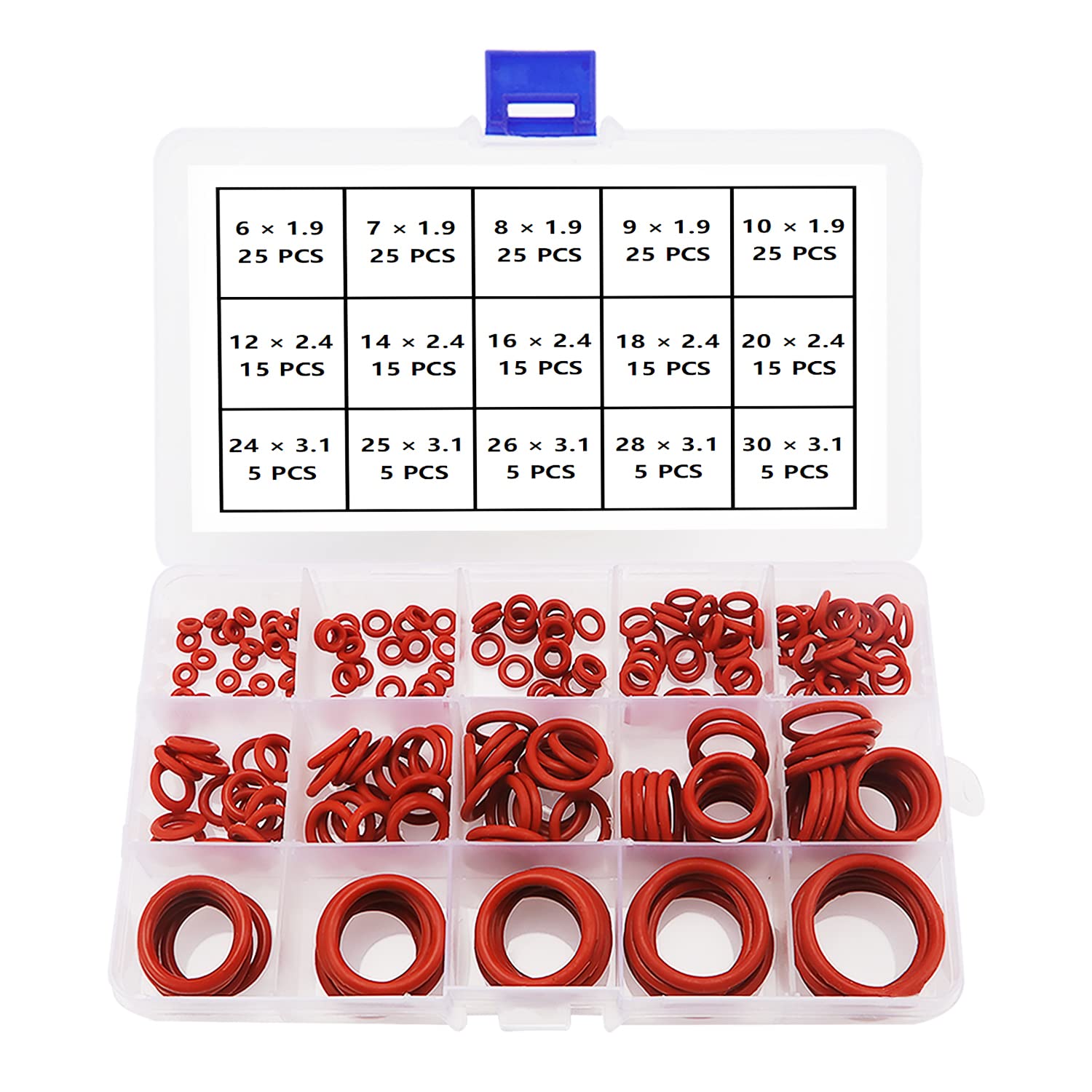 YIXISI 225 PCS 15 Sizes Red O-Rings Assortment Kit, Silicone Metric O-Rings, for Tap Plumbing Washer Seal & Auto Quick Repair