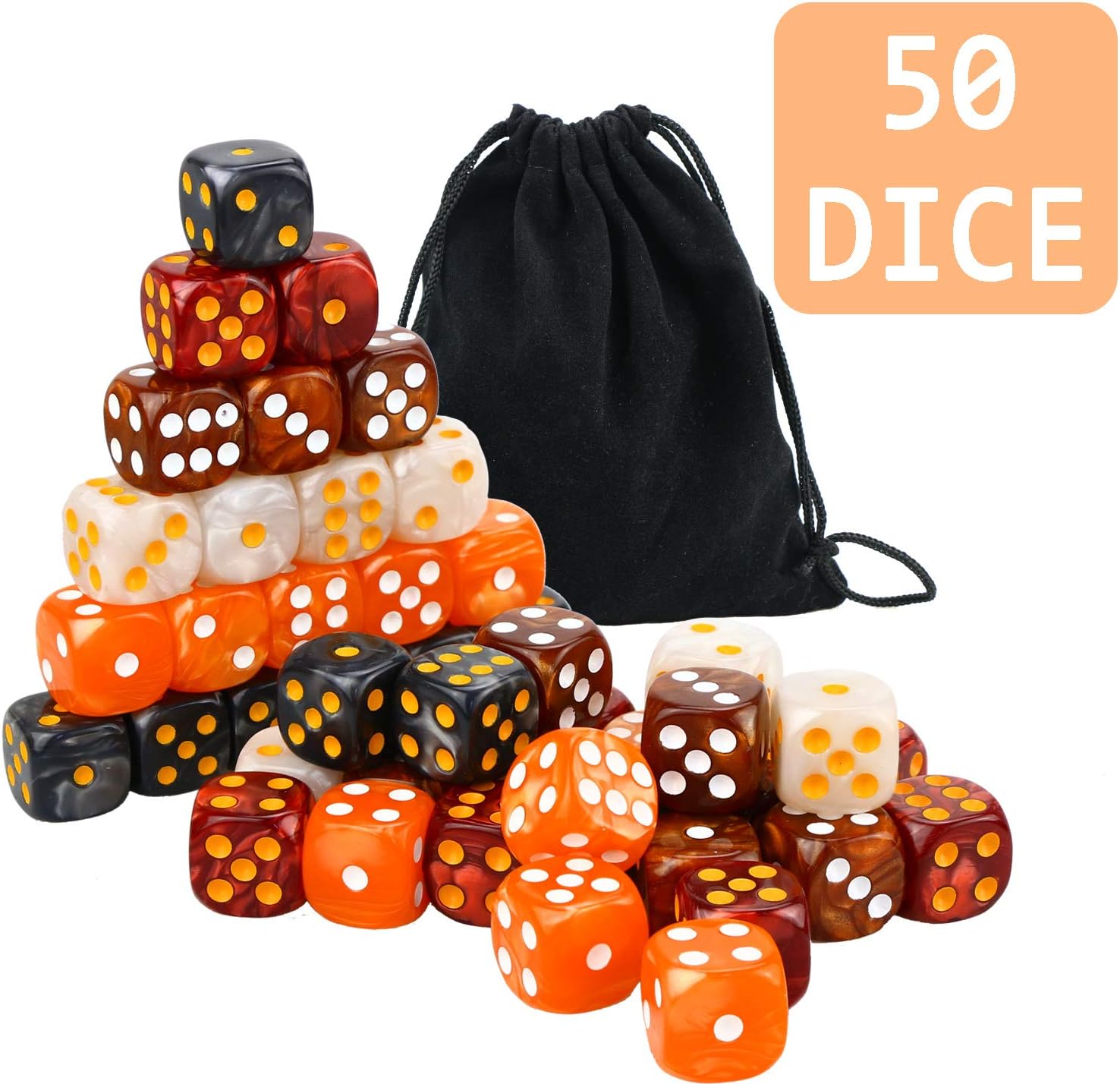YOUSHARES 50 Pcs Game Dice Set including Free Pouch, Multi, Colors Rounded Edges Dice, 6 Sided 16mm D6 Standard Dice - Image 5