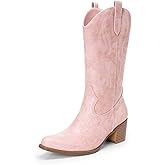 DREAM PAIRS Women's Square Toe Cowboy Mid Calf Western Boots