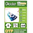 Aoder DTF Transfer Film A4 - (8.3" x 11.7") 50 Sheets, Double Side Matte DTF Film, Clear PreTreat PET Transfer Paper for T-Shirts Textile for Epson Inkjet Printer (Upgrade Version)