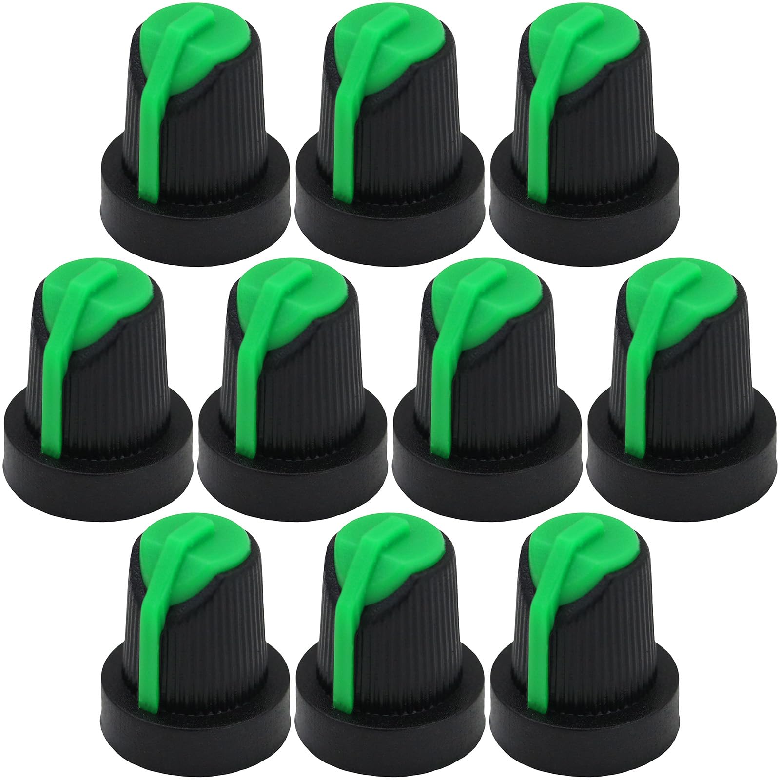 6mm Splined Hole AG5 Black Body Plastic Colour Indicator Control Knob Pack of 10 (Green)