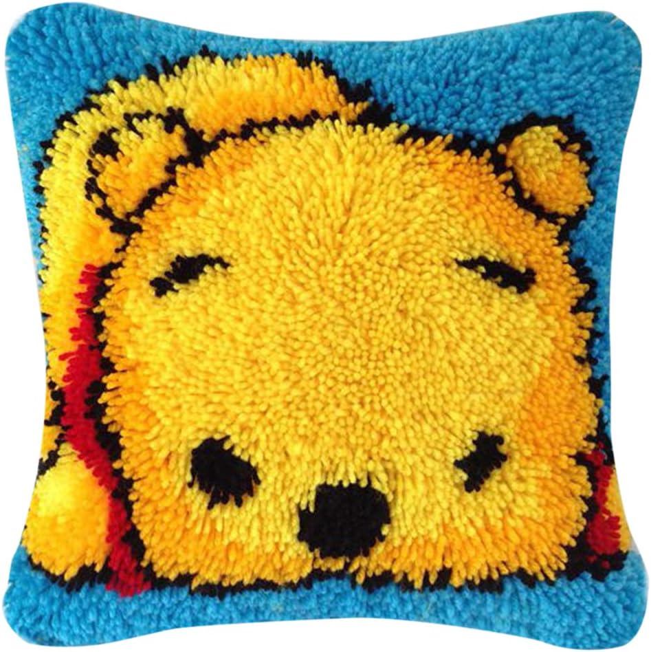 ColiCor ColiCor DIY Latch Hook Kits Cushion Latch Hooking Rug Kits Cushion Embroidery for Kids - Toy Bear