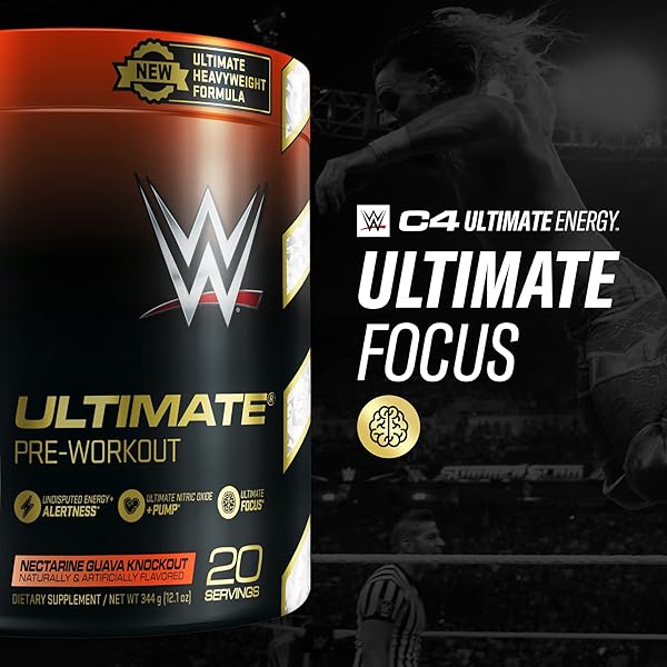 CELLUCOR C4 ULTIMATE X WWE PRE WORKOUT POWDER NECTARINE GUAVA KNOCKOUT – SUGAR FREE PREWORKOUT ENERGY SUPPLEMENT FOR MEN & WOMEN – 300MG CAFFEINE + 3.2G BETA ALANINE + PATENTED CREATINES – 20 SERVINGS