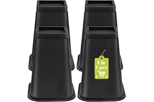 Yookwutar 4 Pack Furniture Risers 8 Inch, Bed Risers Heavy Duty for Table Desk Couch Chair Sofa Cabinet Bed Frame Dorm, Square Table Leg Risers Lift Height 8", Black