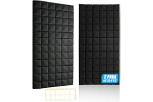 HWLIYUTAI Acoustic Foam Panels 2 Pack 48"x24"x2" - High Density Soundproof Foam Wall Panels for Noise Reduction, Studio Walls, Home Theater & Office (Black 2 Pack, 48" x 24" x 2")