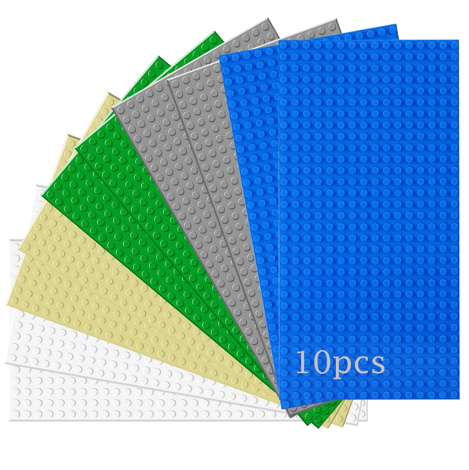 Guihumz 10 Plate Set Building Plates Compatible with Most Brands, Classic Building Blocks Base Plates 25.5 x 12.5 cm with 16 x 32 Nubs, Multicoloured (Sand, Grey, Green, Blue, Cream, 25.5 x 12.5 cm)