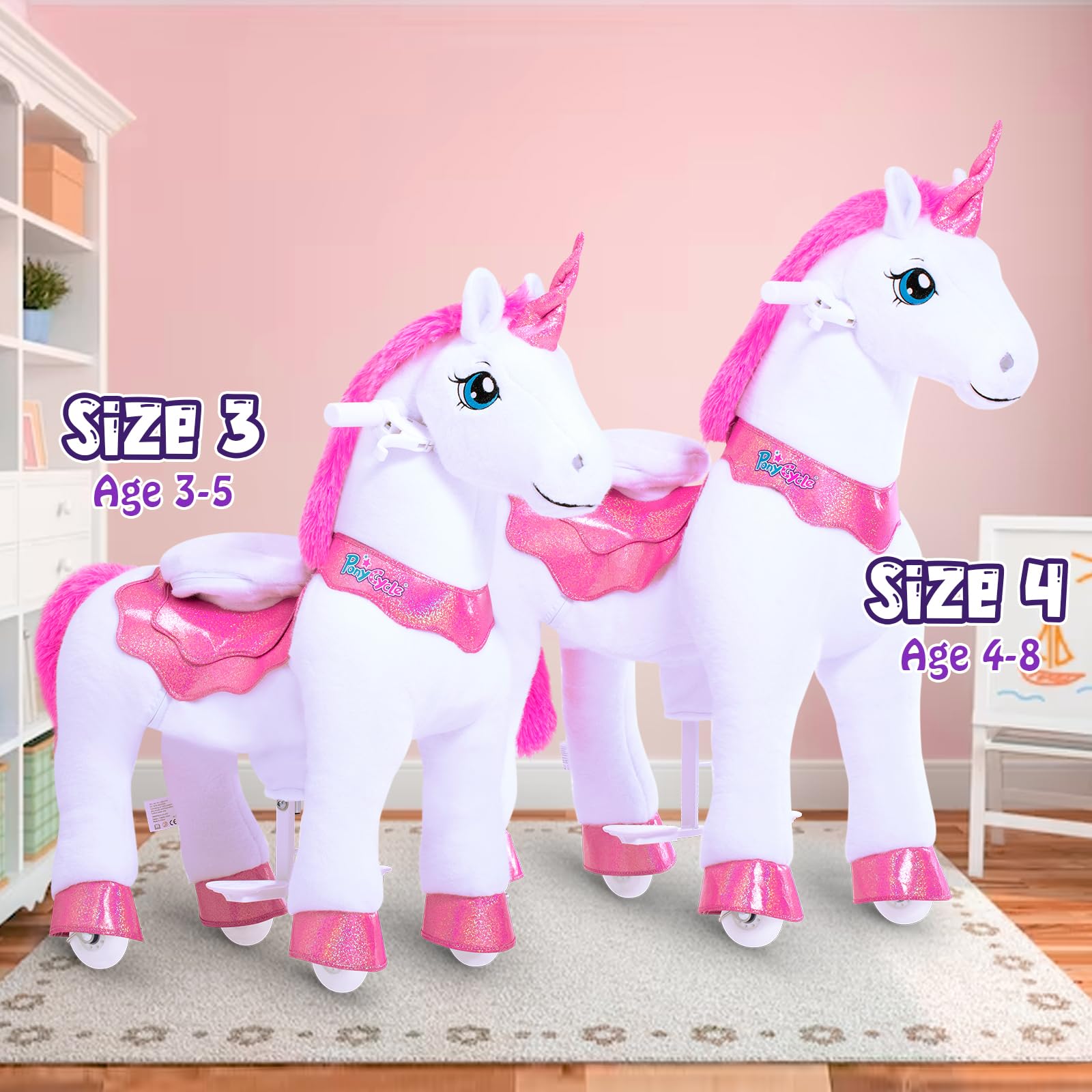 PonyCycle Ride on Unicorn Toys for Girls Pony Riding Pink Unicorn Rocking Horse (with Brake/ 35.4