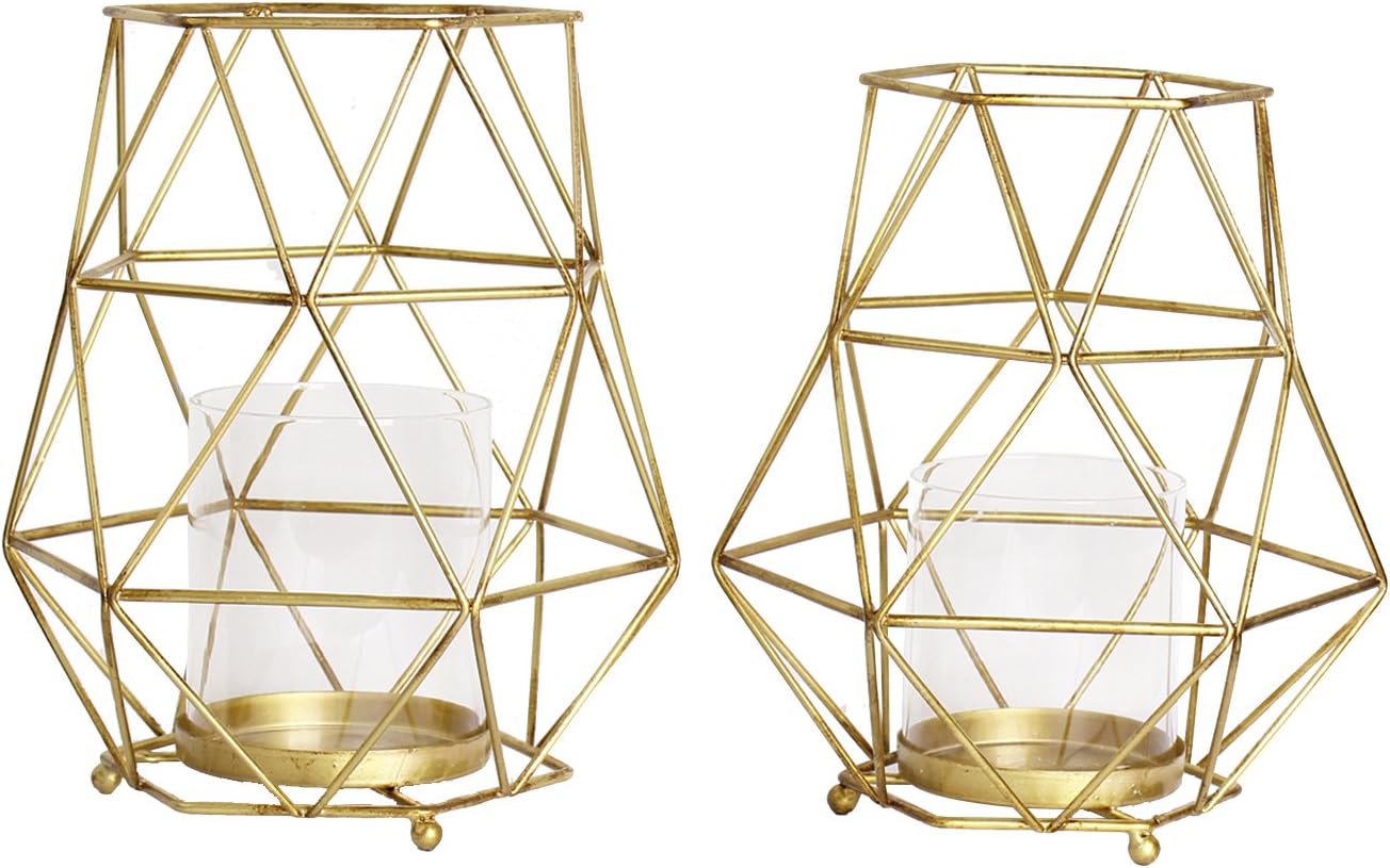 Magari Furniture Geometric Candleholder, Set of 2, Rustic Gold, 2 Piece