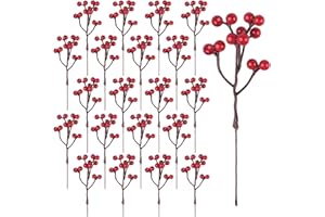 YIYA 36 Pcs Red Berries Christmas Decor Artificial Red Berry Stems Holly Red Berry for Christmas DIY Crafts Decoration Holiday Home Decor