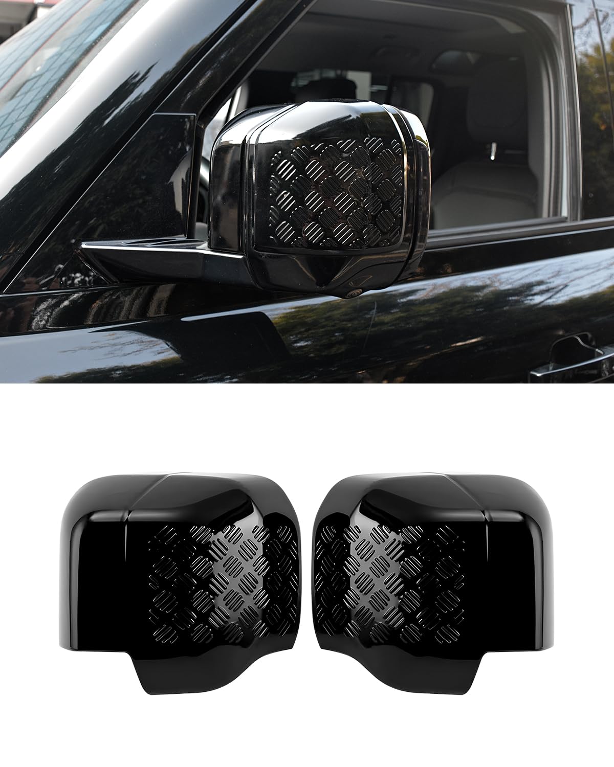 Photo 1 of Rear Bumper Anti-Scratch Guard Protection Cover Compatible with Land Rover Defender 90 110 130 2020-2025 Exterior Accessories Black Bumper Cover (Glossy Balck Rearview Mirror Cover)